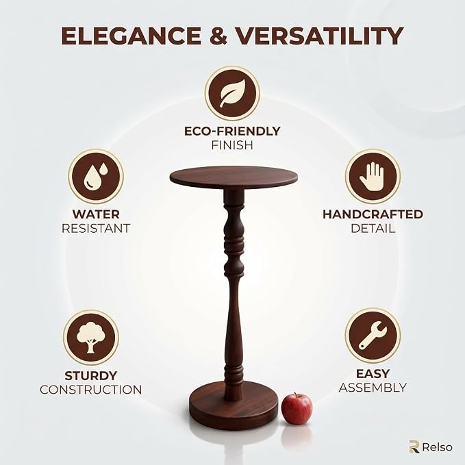 Relso Stambha Solid Wood Drink Table – 24" Tall Round Accent Side Table for Living Room or Bedroom, Narrow End Table or Indoor Plant Stand, Walnut Finish, Handcrafted Mango Wood Furniture