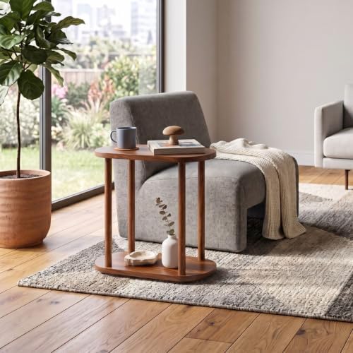 Oval Solid Wood Slim Side Table, Chestnut, Large