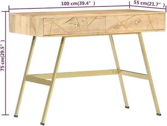 vidaXL Writing Desk, Computer Desk with Storage Drawers, Console Table with Steel Legs for Living Room Hallway, Modern Style, Solid Wood Mango
