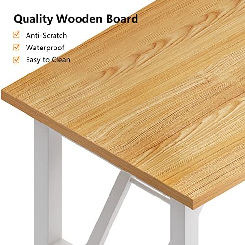 Need Home Office Desk - 62 Inches Large Computer Desk Sturdy Black Table Foldable Desk Gaming Computer Table No Assembly Required Teak&White AC5BW(157.5 * 60)