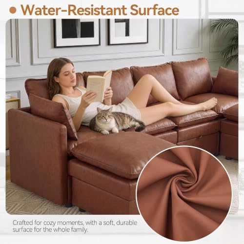 Modular Sectional Storage Sofa, 30" Single Sofa with Ottoman, Pu Brown