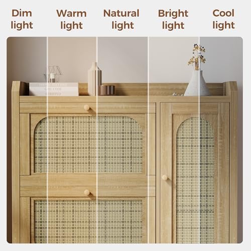 Rattan Shoe Cabinet w/ 2 Flip Drawers&Side Storage, Narrow Hidden Shoe Rack