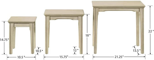 Kmax Nesting Tables Set of 3, Small Sofa Side Table Rustic Stacking End Table Rectangle Solid Wood Coffee Tables for Small Space - Ashes White