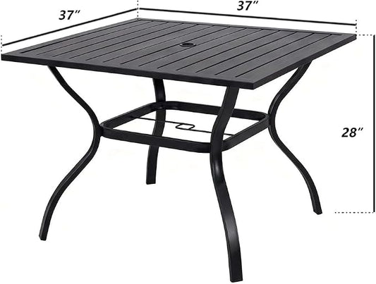 5-Piece Outdoor Dining Set for 4, E-Coated Rust-Resistant Metal Patio Table with 1.57" Umbrella Hole and 4 Folding High Back Mesh Chairs, All-Weather Furniture for Garden, Backyard, Deck (Black)