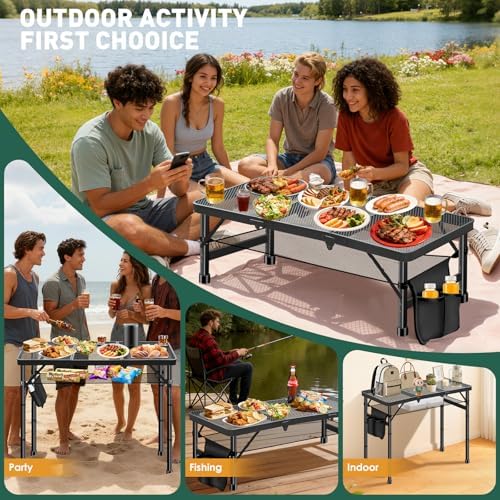 DeeprBetter Folding Camping Table, 3ft Camping Table Aluminum Folding Table
