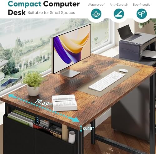 OLIXIS Small Computer Desk, 40 Inch Gaming Desks for Home Office, Brown