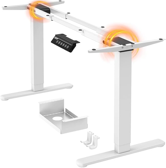 ErGear Dual Motor Standing Desk Frame, Electric Adjustable Legs Compatible Desktop Size 44″-90″, 264 lbs Weight Capacity, 4 Memory Height Settings Stand up Desks Base, White Frame Only