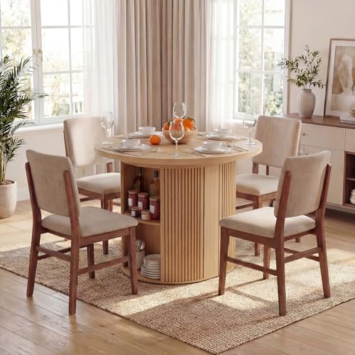 Modern Extendable Round Dining Table with Storage