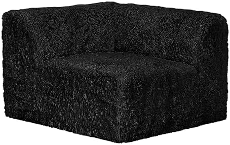 Furniture of America Havyn Modern Faux Fur 1-Seater Modular Foam Sofa Chair with Curved Arm & Deep Seat, Compressed Couch in a Box, No Assembly Required, for Living Room and Office, Black