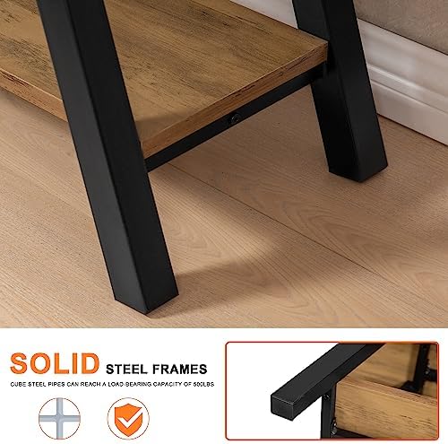 SUNTAGE Entryway Bench, Farmhouse Indoor Entry Way Shoe Benches Seat, Industrial Metal Shoe Storage Bench Organizer for Living Room, Bedroom, Hallway (Rustic Oak)