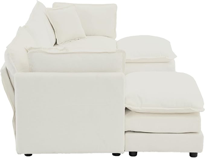 GNIXUU 111.5“ Oversized Modular Sectional Sofa, Comfy Cloud Couch for Living Room, Modern Chenille Large Deep Seat U Shaped Couch with Reversible Chaise & Cushions(6 Seater, Beige White)