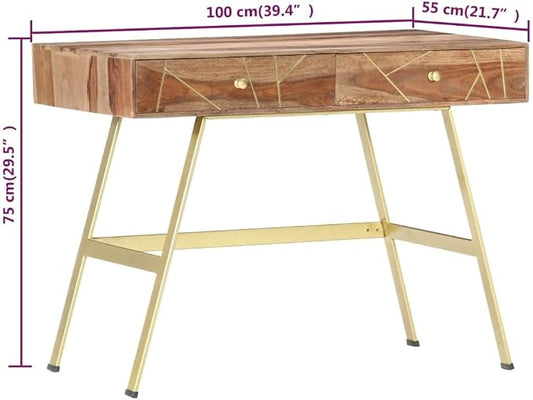 vidaXL Writing Desk, Computer Desk with Storage Drawers, Console Table with Steel Legs for Living Room Hallway, Modern Style, Solid Acacia Wood