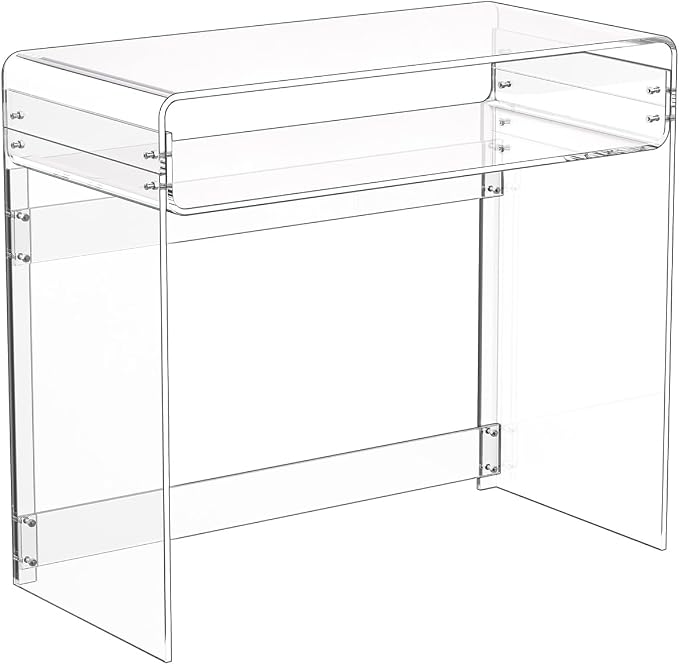 VEVOR Acrylic Desk, Clear Laptop Study Desk with Storage Shelf, Modern Transparent Console Table for Home Office, Living Room, Bedroom, Entryway, 33.5" W x 15.7" D x 29.5" H