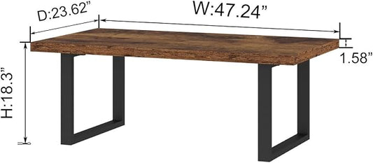 IBF Rustic Living Room Table, Simple Industrial Rectangle Coffee Table, Modern Minimalist Farmhouse Wooden Center Table, Wood and Metal Vintage Coffee Table for Bedroom Office, Rustic Brown, 47 Inch