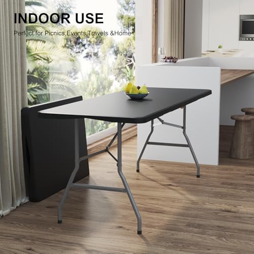 6FT Folding Tables for Camping Party Picnic, School, 4 Pack, Black