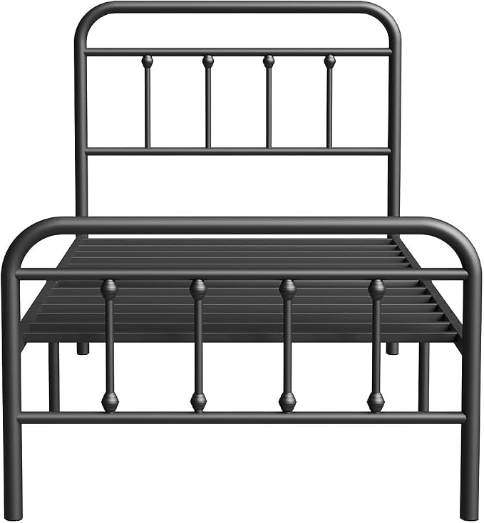 Novilla Metal Bed Frame Twin Size - Modern Minimalist Victorian Style with Headboard/Footboard, Heavy-Duty Steel Slats/Underbed Storage/No Box Spring Needed/Easy Assembly/Noise Free/Black