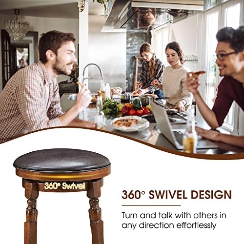 24 Inch Swivel Bar Stools Set of 4, Rubber Wood, Brown
