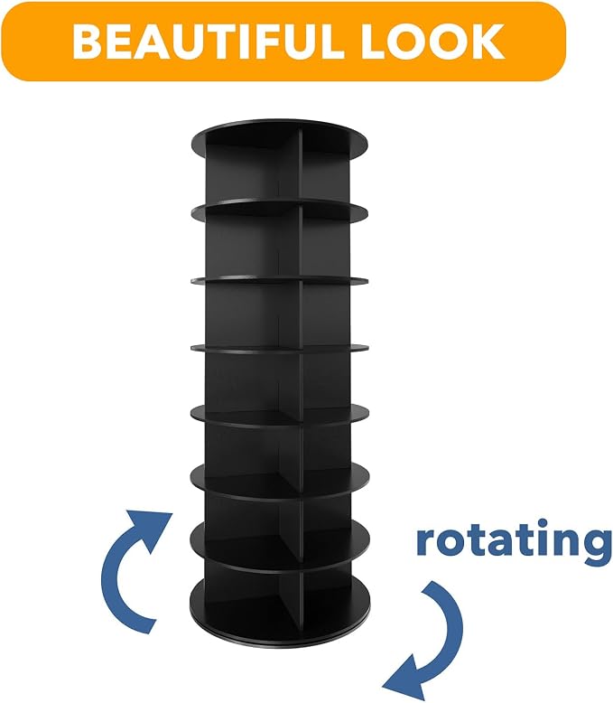 SpaceAid 7 Tier Rotating Shoe Rack Tower, Spinning Shoe Display Lazy Susan, Revolving 360 Shoe Rack Storage Round Carousel, Vertical Handbag Rotate Shoes Closet Organization (7-Tier Black)