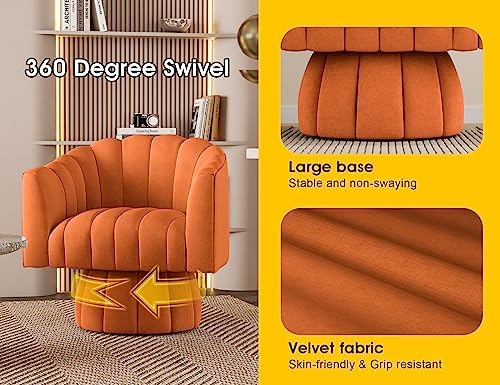 Dewhut Swivel Barrel Accent Chair, Velvet Reading Armchair, Orange, Set 2