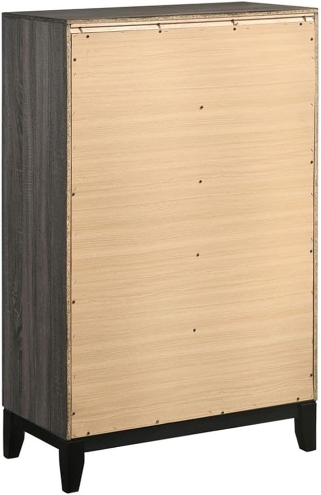 Pemberly Row 5-Piece Wood Queen Bedroom Set, Gray Oak Finish, Includes Panel Bed, Dresser with Mirror, Nightstand, Chest, Durable Rubberwood Construction, Modern Style for Master or Guest Bedrooms
