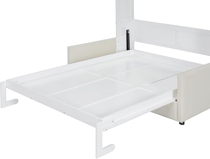 Ball & Cast Murphy Bed Full Size Wall Bed with Sofa,can be Folded,Multifunctional Wood Hideaway Cabinet Bed Frame,Slat Support,Save Space,for Apartment,Guest Room,White