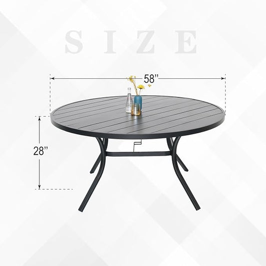 58"x 58"x 28" Patio Table and Chairs Set,6-Pieces Outdoor Swivel Dinging Chairs,Black Round Metal Table with Umbrella Hole,Outside Furniture Set for Patio,Deck,Porch,Backyard