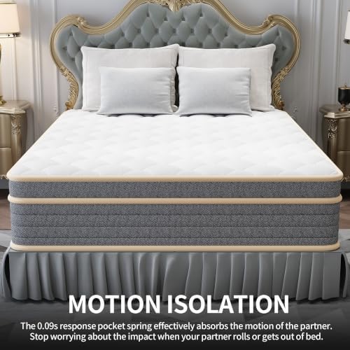 12 Inch Queen Size Mattress in a Box, Independent Pocket Spring, Targeted Support & Zero Motion Transfer, Breathable Skin-Friendly Knit Cover, Compressed for Easy Delivery & Rapid Expansion