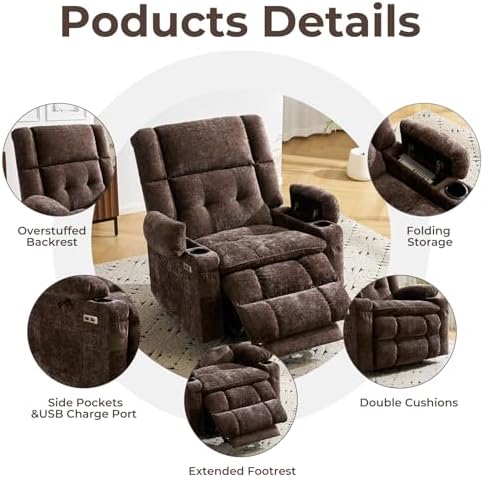 Dual Motor Power Lift Recliner for Elderly with Massage and Heat, Coffee