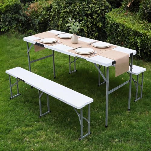 Camping table folding table and chairs foldable picnic table Portable White