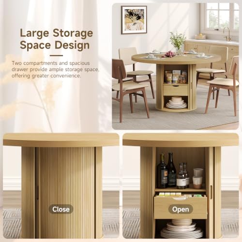 47" Round Dining Table with Storage, Circle Kitchen Table Oak