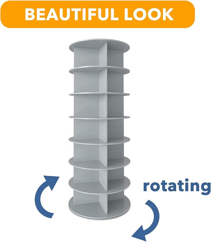SpaceAid 7 Tier Rotating Shoe Rack Tower, Spinning Shoe Display Lazy Susan, Revolving 360 Shoe Rack Storage Round Carousel, Vertical Handbag Rotate Shoes Closet Organization (7-Tier Gray)