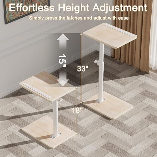 Sofa Armrest Tray Table for Couch - 360 Swivel Height Adjustable End Table for Small Spaces, Snack Side Table for Bed or Chair with Phone & Tablet Slot (Oak, Standard)
