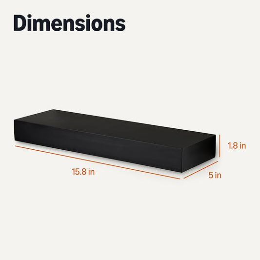Amazon Basics Wood Floating Wall Shelves, 3-Pack, Black, 15.8" x 5" x 1.8"