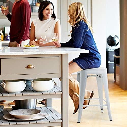 FDW | 24" Metal Bar Stools | White | Set of 4