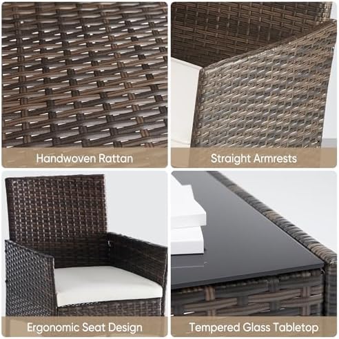 DUMOS 4-Piece Patio Furniture Set Outdoor Wicker Conversation, Brown