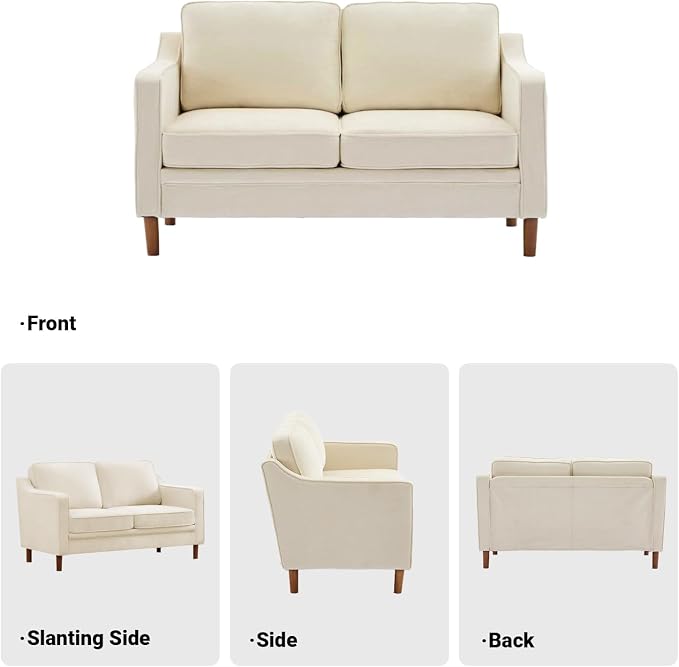 Kingfun 60" Chenille Sofa, Loveseat Couch, Mid Century Modern Love Seat Couches with Solid Wood Frame for Living Room Bedroom