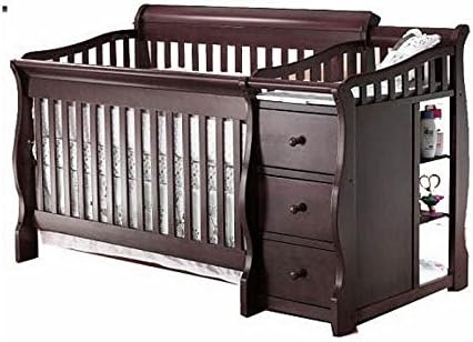 Pemberly Row 73" x 35" 4-in-1 Convertible Crib and Changer Set, Solid Wood Construction, JPMA Certified, Espresso