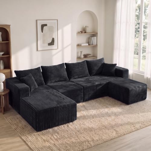 Boneless Couch for Living Room, Modular Sectional Sofa, Black