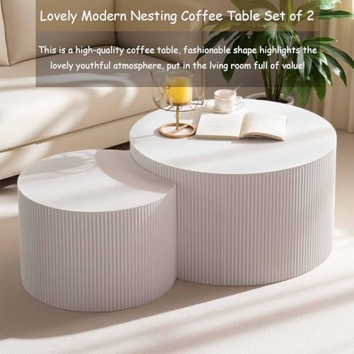 Modern Round Wooden Nesting Coffee Table Set of 2 (GLARGE)