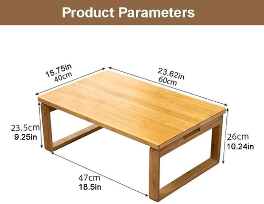 Portable Rectangle Foldable Coffee Table - Japanese Low Bamboo Table for Sitting on Floor, Dining, Tatami - Living Room Bedroom Meditation (23.6*15.7*10.2in)
