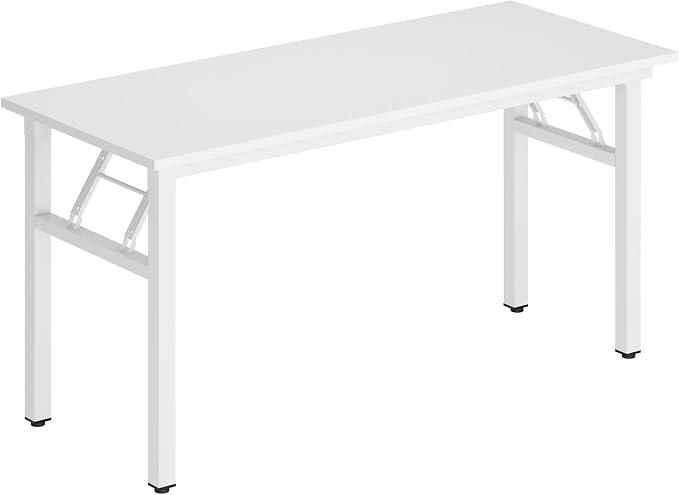 DlandHome Computer Desk, 59.8Inch Office Desk Computer Table, Study Writing Study Desk for Home Office, White Desktop and White Frame