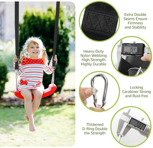 Tree Swing Hanging Straps Kit 4Ft, Robust, Reliable, and Flexible - Supports up to 2200 lbs - Effortless Setup with Sturdy Carabiners - Ideal for Hammocks, Swings, and Beyond (Black, 4FT)