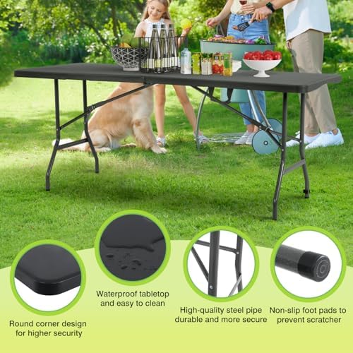 BestOffice | 6FT Folding Table | Black | Portable Plastic Table