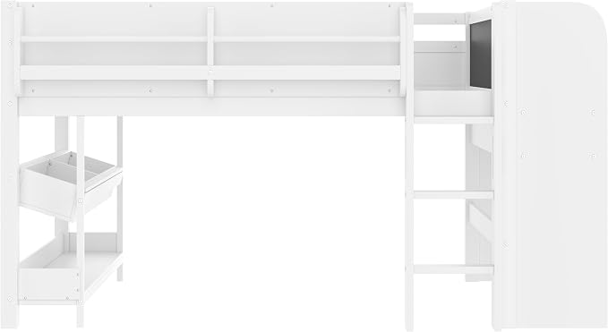 Bellemave Full Size Low loft Bed with Desk and bookcases, Boxes and Drawers for Kids,Wood Modern Farmhouse Kids Loft Beds with Shelf, White