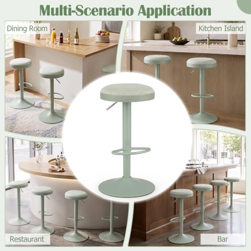 COSTWAY Bar Stools Set of 2, Barstools with Height Adjustment, Light Green