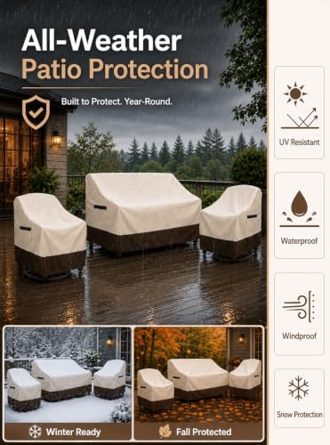3 Piece Patio Furniture Covers Set- 2 Chair Covers 30In + Couch Cover 79In