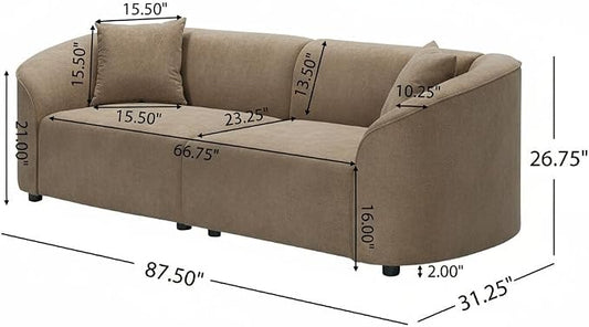 Merax 87" Curved Sofa Comfy Contemporary Upholstered Loveseat with Extra Deep Seats for Living Room Apartment Office, Brown