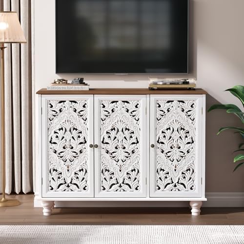 JOINICE 42.5" Accent Storage Cabinet with 3 Doors for Living Room, White