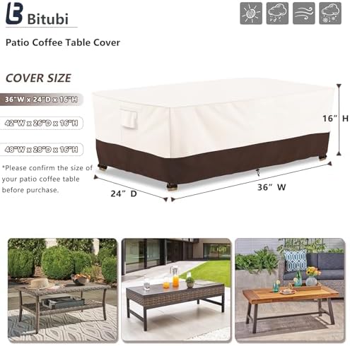 Bitubi Waterproof Patio Coffee Table Cover, Rectangular Outdoor Small Side Table Cover - Fits up to 36L x 24W x 16H inches, Brown