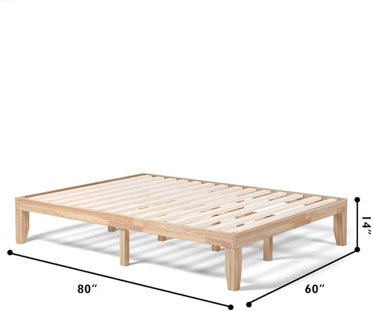 Giantex 14 Inch Queen Wood Platform Bed Frame, Minimalist Mattress Foundation with Solid Rubber Wood, Heavy Duty Slat Support, Without Headboard, Easy Assembly, No Box Spring Needed, Natural
